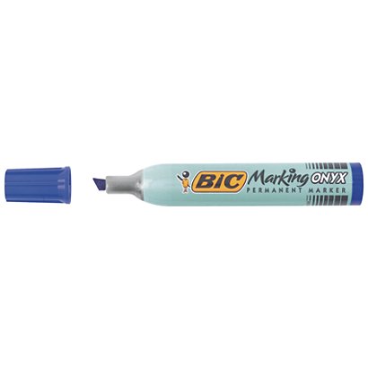 BIC® Marking Onyx 1591 - Marqueur permanent corps métal de double capacité, Pointe biseautée largeur de trait 2,7 à 6,2 mm - Bleu - 1