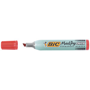 BIC® Marking Onyx 1591 - Marqueur permanent corps métal de double capacité, Pointe biseautée largeur de trait 2,7 à 6,2 mm - Rouge