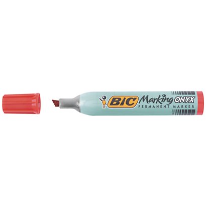 BIC® Marking Onyx 1591 - Marqueur permanent corps métal de double capacité, Pointe biseautée largeur de trait 2,7 à 6,2 mm - Rouge - 1