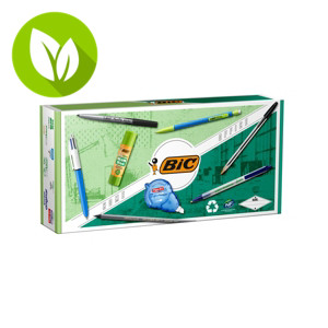 BIC® Office Eco Set Pack de 9 piezas: bolígrafos, lápices, portaminas, barra de pegamento, cinta correctora, marcador permanente