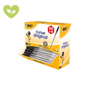 BIC® Penna a sfera Cristal Original, Punta media 1 mm, Nero, Offerta Risparmio 90+10 pezzi BIC® Penna a sfera Cristal Original, Punta media 1 mm, Nero, Offerta Risparmio 90+10 pezzi