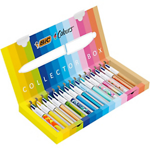 BIC® Penna a sfera a scatto 4 Colours Collector Box , Punta media 1 mm, Fusti assortiti, 4 colori assortiti versioni Original, Velours, Decors e Shine (confezione 15 penne) BIC® Penna a sfera a scatto 4 Colours Collector Box , Punta media 1 mm, Fusti assortiti, 4 colori assortiti versioni Original, Velours, Decors e Shine (confezione 15 penne)