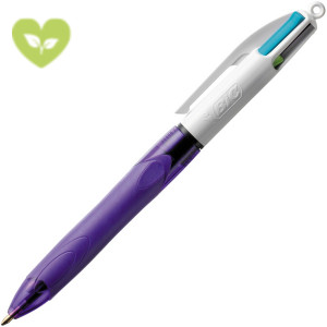BIC® Penna a sfera a scatto 4 Colours Fun Grip, Punta media 1 mm, Fusto Viola con grip in gomma, Inchiostro 4 colori: Lime, Rosa, Viola, Turchese BIC® Penna a sfera a scatto 4 Colours Fun Grip, Punta media 1 mm, Fusto Viola con grip in gomma, Inchiostro 4 colori: Lime, Rosa, Viola, Turchese