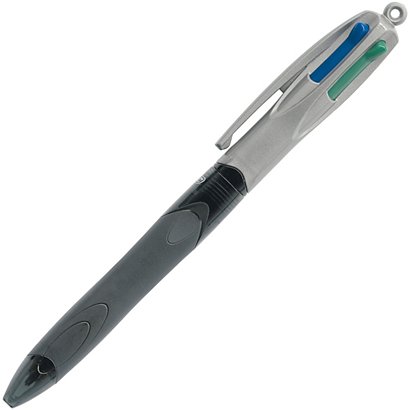 BIC® Penna a sfera a scatto 4 Colours Grip Pro, Punta media 1 mm, Fusto grigio, 4 colori: nero, blu, rosso, verde - 1