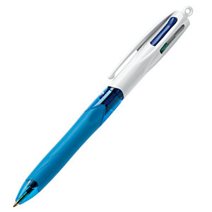 BIC® Penna a sfera a scatto 4 Colours Grip, Punta media 1 mm, Fusto blu con grip in gomma, 4 colori: nero, blu, rosso, verde