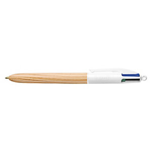 BIC® Penna a sfera a scatto 4 Colours Wood Style, Punta media 1 mm, Fusto effetto legno naturale, 4 colori: nero, blu, rosso, verde