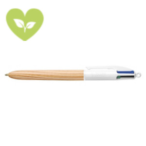 BIC® Penna a sfera a scatto 4 Colours Wood Style, Punta media 1 mm, Fusto effetto legno naturale, 4 colori: nero, blu, rosso, verde