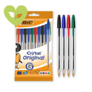 BIC® Penna a sfera Stick Cristal Original, Punta media 1 mm, Colori Assortiti (confezione 10 pezzi)