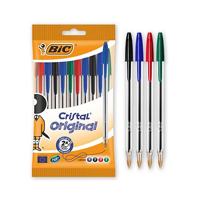 BIC® Penna a sfera Stick Cristal Original, Punta media 1 mm, Colori  Assortiti (confezione 10 pezzi) - Penne a Sfera Stick