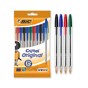 BIC® Penna a sfera Stick Cristal Original, Punta media 1 mm, Colori assortiti (nero, blu, rosso, verde) (confezione 10 pezzi)