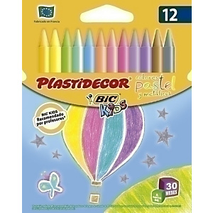 BIC® Plastidecor Ceras de colores Pastel, Estuche de 12, colores surtidos Pastel