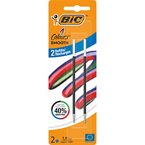 BIC Recharges bleues pour stylo bille 4 Couleurs Smooth - Pointe moyenne 1 mm - Encre ultra douce - Blister de 2 BIC Recharges bleues pour stylo bille 4 Couleurs Smooth - Pointe moyenne 1 mm - Encre ultra douce - Blister de 2