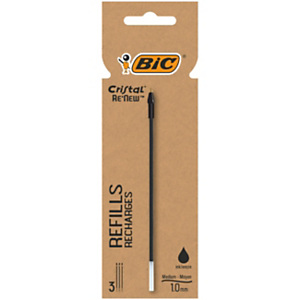 BIC Refill per penna a sfera Cristal Re'New, Nero (astuccio 3 pezzi)