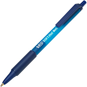 BIC® SOFTFeel Clic Bolígrafo retráctil de punta de bola, punta mediana de 1 mm, cuerpo de plástico azul con grip, tinta azul