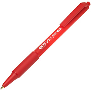 BIC® SOFTFeel Clic Bolígrafo retráctil de punta de bola, punta mediana, cuerpo rojo con grip, tinta roja