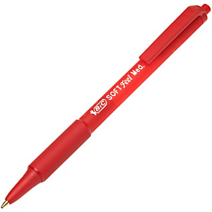 BIC® SOFTFeel Clic Bolígrafo retráctil de punta de bola, punta mediana, cuerpo rojo con grip, tinta roja BIC® SOFTFeel Clic Bolígrafo retráctil de punta de bola, punta mediana, cuerpo rojo con grip, tinta roja