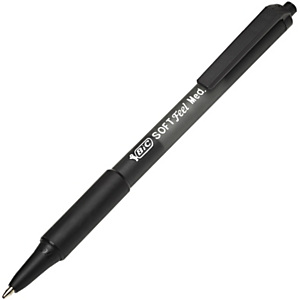 BIC® SOFTFeel Clic Grip Bolígrafo retráctil de punta de bola, punta mediana de 1 mm, cuerpo de plástico negro con grip, tinta negra