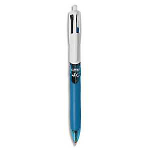 BIC Stylo bille 4 couleurs rétractables avec Grip Classique. Pointe Moyenne (1,0 mm). Corps bleu