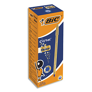BIC Stylo bille Cristal Original Shine. Pointe Moyenne (1,0 mm) - Encre Bleue et Corps Doré BIC Stylo bille Cristal Original Shine. Pointe Moyenne (1,0 mm) - Encre Bleue et Corps Doré