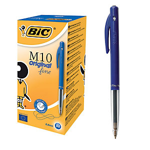 BIC Stylo bille rétractable, M10 Clic, pointe moyenne (1 mm), corps bleu, encre bleue (lot de 50)