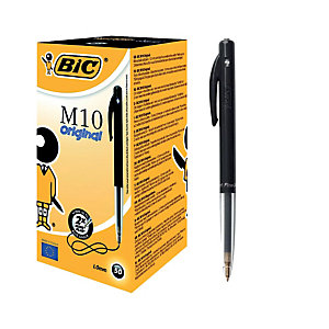 BIC Stylo bille rétractable, M10 Clic, pointe moyenne (1 mm), corps noir, encre noire (lot de 50)