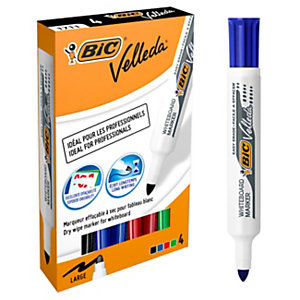 BIC® Velleda 1711 Marqueur effaçable tableau blanc pointe ogive 1,9 mm - Pochette 4 couleurs