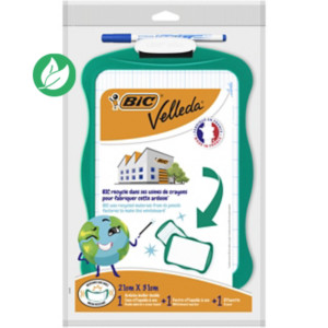 BIC Velleda Ardoise Effaçable à Sec Double Face L. 21 x H. 31 cm avec feutre et Effacette - Cadre vert BIC Velleda Ardoise Effaçable à Sec Double Face L. 21 x H. 31 cm avec feutre et Effacette - Cadre vert