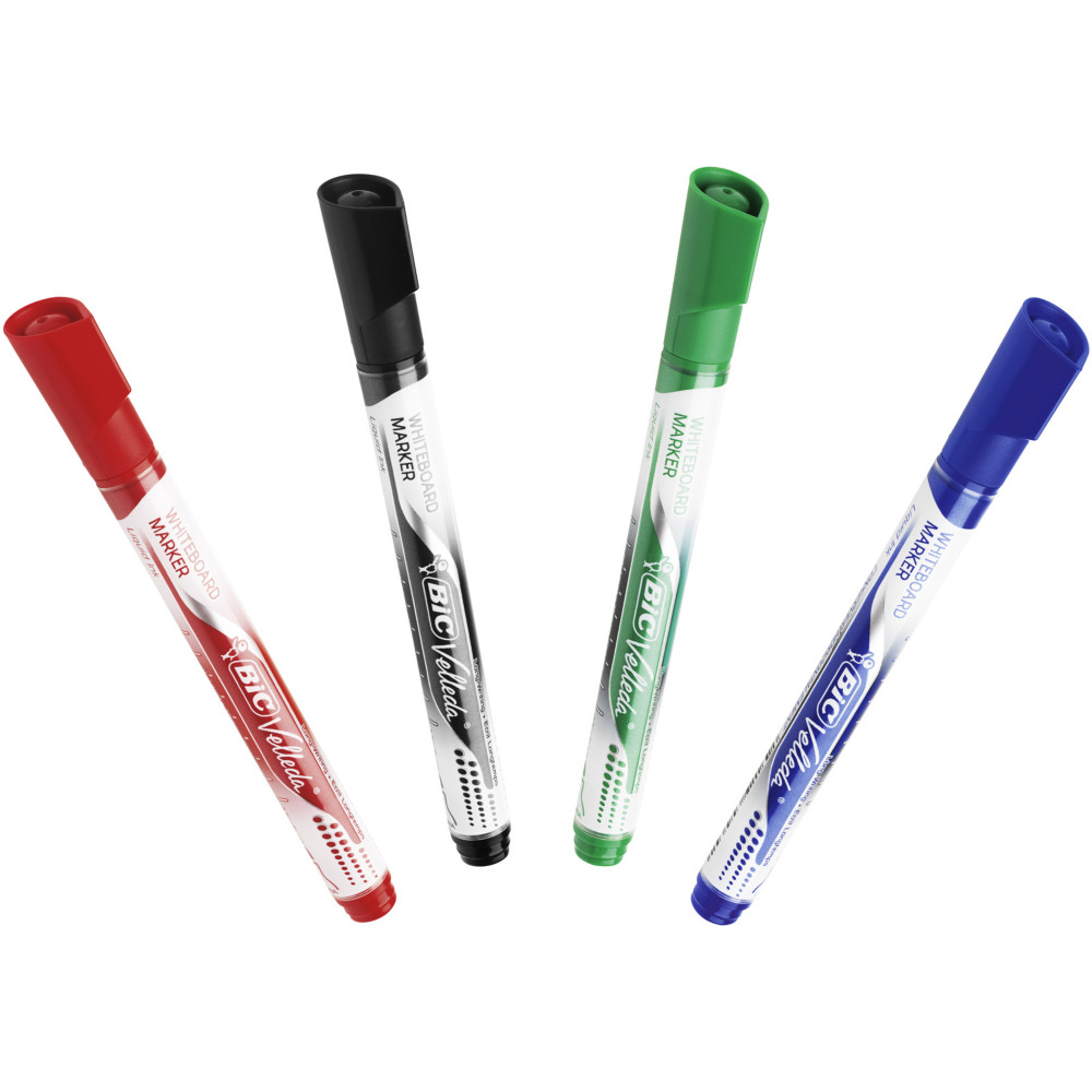 BIC® Velleda Liquid Ink Pocket Marqueur effaçable tableau blanc pointe ogive 2,3 mm - Pochette 4 couleurs