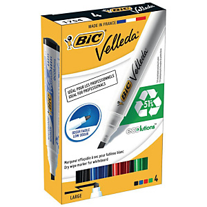 BiC Velleda® Marcatore per lavagna a inchiostro liquido, Punta tonda grande da 5 mm, Spessore tratto 2,3 mm, Colori assortiti (Nero, Blu, Rosso, Verde), Confezione da 4 BiC Velleda® Marcatore per lavagna a inchiostro liquido, Punta tonda grande da 5 mm, Spessore tratto 2,3 mm, Colori assortiti (Nero, Blu, Rosso, Verde), Confezione da 4