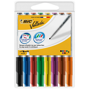 BIC® Velleda, Marcatore per lavagna, Punta tonda, 1,4 mm, Assortiti (confezione 8 pezzi)