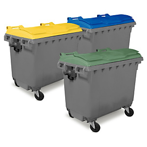 Bidone raccolta differenziata 4 ruote con coperchio colorato capacità 1100 litri Bidone raccolta differenziata 4 ruote con coperchio colorato capacità 1100 litri