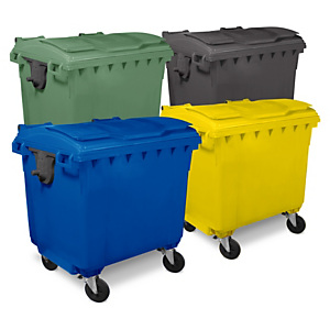 Bidone raccolta differenziata colorato con 4 ruote capacità 1100 litri Bidone raccolta differenziata colorato con 4 ruote capacità 1100 litri