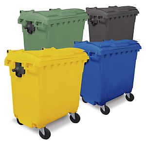 Bidone raccolta differenziata colorato con 4 ruote capacità 660 litri Bidone raccolta differenziata colorato con 4 ruote capacità 660 litri
