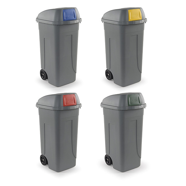Bidone raccolta differenziata con coperchio basculante colorato capacità 100 litri - 1