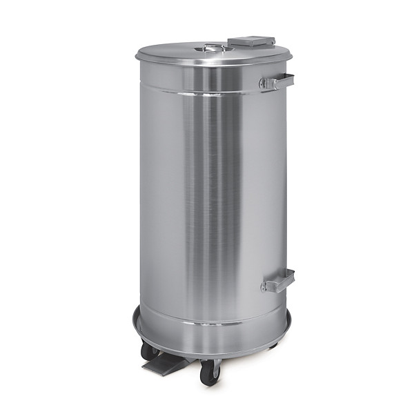 Bidone spazzatura con ruote in acciaio inox capacità 90 litri