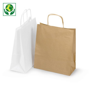 Biele a hnedé papierové tašky s papierovým motúzom | RAJA