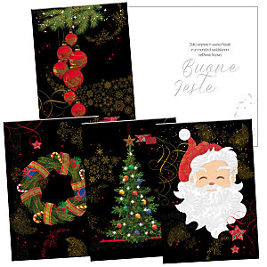 Biglietto Natale con fondo nero e immagini in rilievo, 12 x 18 cm, Soggetti Natalizi assortiti