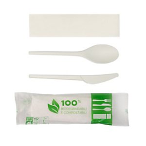 Bis posate monouso con tovagliolo 2 veli, Cucchiaio e coltello in CPLA, Biodegradabile e Compostabile, Bianco Avorio (confezione 500 pezzi) Bis posate monouso con tovagliolo 2 veli, Cucchiaio e coltello in CPLA, Biodegradabile e Compostabile, Bianco Avorio (confezione 500 pezzi)