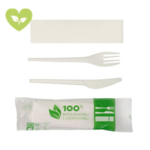 Bis posate monouso con tovagliolo 2 veli, Forchetta e coltello in CPLA, Biodegradabile e Compostabile, Bianco Avorio (confezione 500 pezzi) Bis posate monouso con tovagliolo 2 veli, Forchetta e coltello in CPLA, Biodegradabile e Compostabile, Bianco Avorio (confezione 500 pezzi)