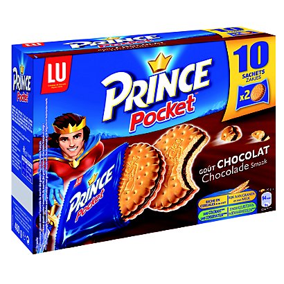 Biscuits Prince Pocket LU au chocolat, boîte de 10 sachets