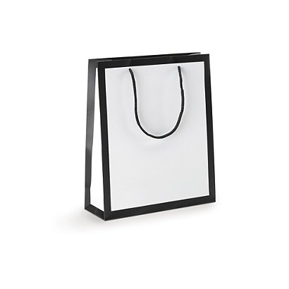 Black edge white laminated paper gift bags, 250x300x90mm, pack of 12 - 1