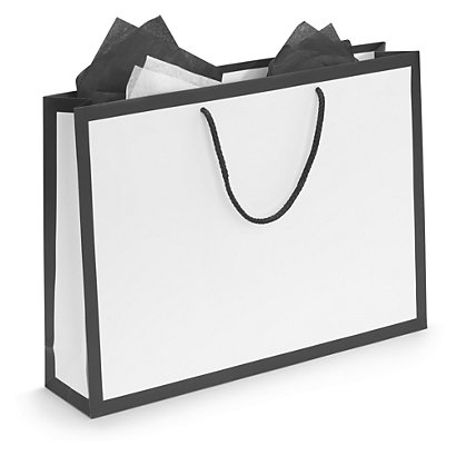 Black edge white laminated paper gift bags, 440x320x100mm, pack of 12 - 1