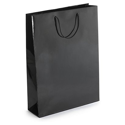 Black gloss laminated custom printed bags - 250x300x90mm - 2 colours, 2 sides