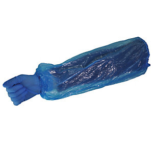 Blauwe beschermende mouwen voor voedselcontact, één maat, set van 100