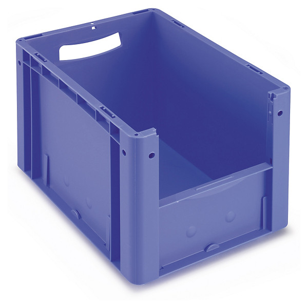 Blauwe Euronorm-stapelbak met grijpopening aan voorzijde 600x400x320mm - 1