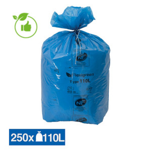 Blauwe vuilniszakken Flexigreen 110 L, set van 250