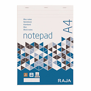 Bloc-notes 100 feuilles non perforées Raja, format A4 (21x29,7cm), 70 g/m², petits carreaux 5x5 Bloc-notes 100 feuilles non perforées Raja, format A4 (21x29,7cm), 70 g/m², petits carreaux 5x5