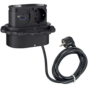 Bloc prise secteur et USB et chargeur à induction Minimax pour les bureaux Rhéa - Noir Bloc prise secteur et USB et chargeur à induction Minimax pour les bureaux Rhéa - Noir