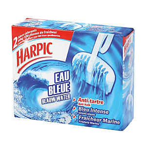 Blocs WC anti-tartre Harpic Eau Bleue parfum marine, lot de 2