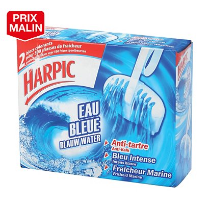 Blocs WC anti-tartre Harpic Eau Bleue parfum marine, lot de 2 - 1
